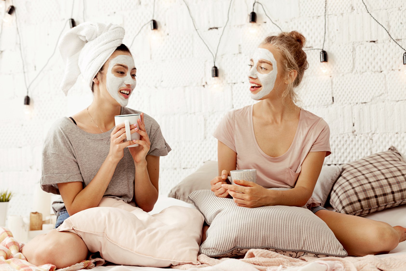 Best friends talking over cup of tea